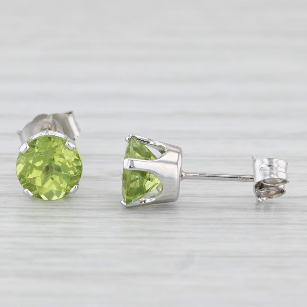 Light Gray 2ctw Peridot Solitaire Stud Earrings 14k White Gold August Birthstone