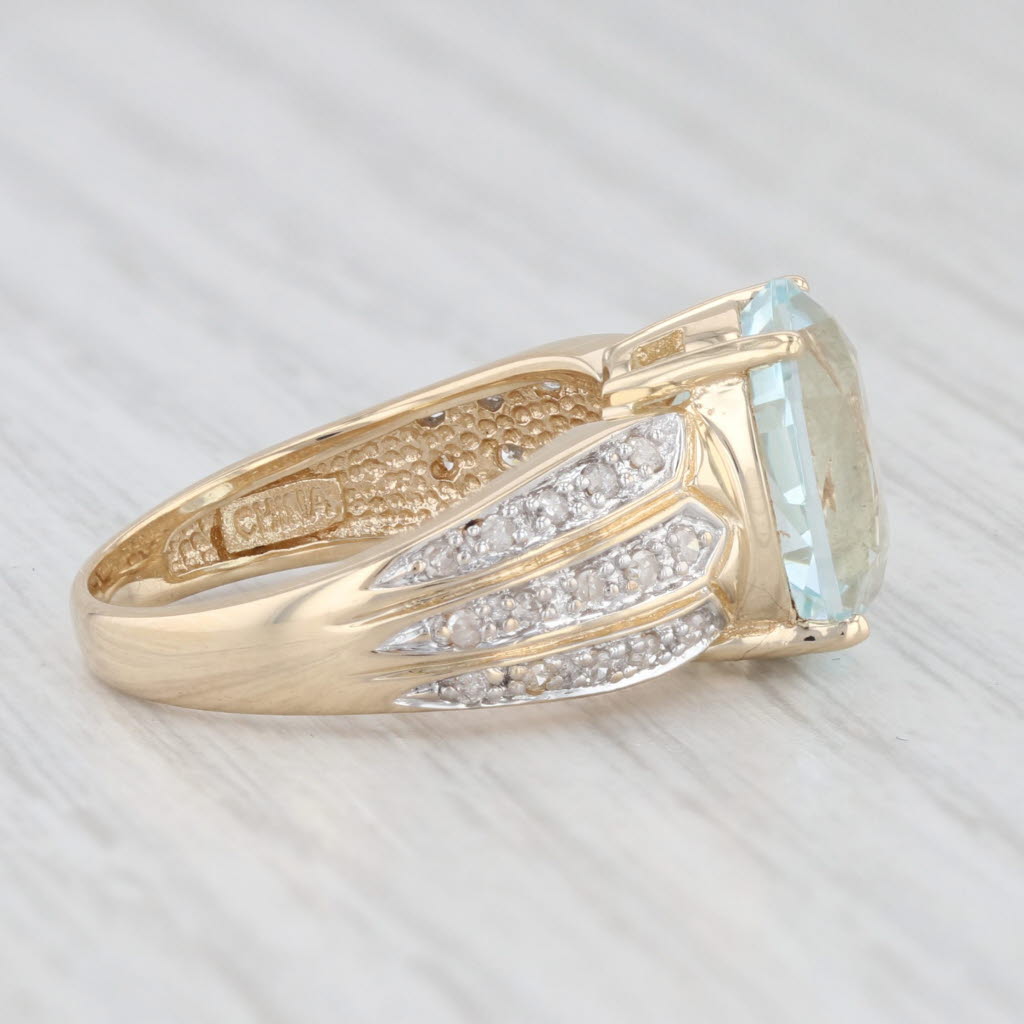 Light Gray 4.99ctw Aquamarine Diamond Ring 14k Yellow Gold Size 6