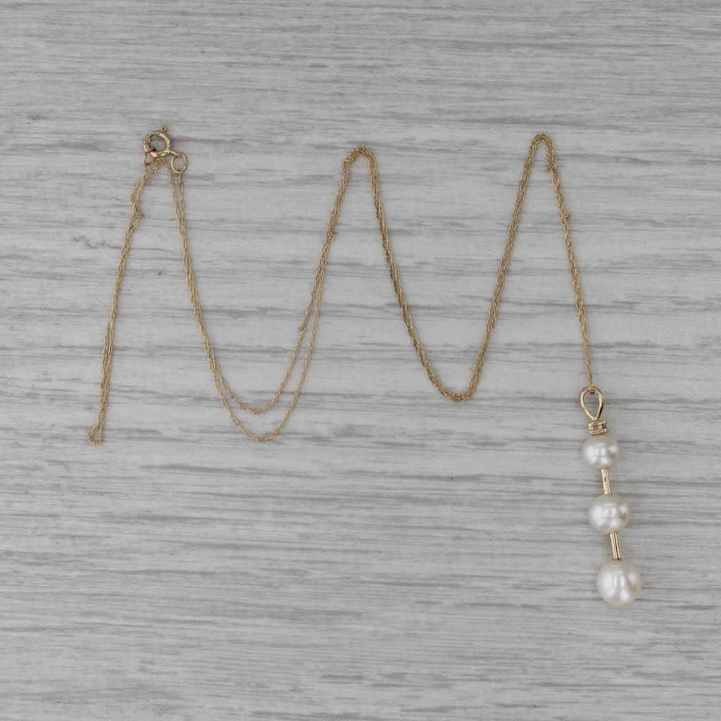 Cultured Pearl 3-Stone Journey Pendant Necklace 14k Yellow Gold 20.5"