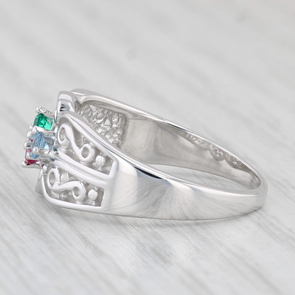 Light Gray 0.25ctw Lab Created Ruby Lab Created Emerald Aquamarine Diamond 14k Gold Size 8