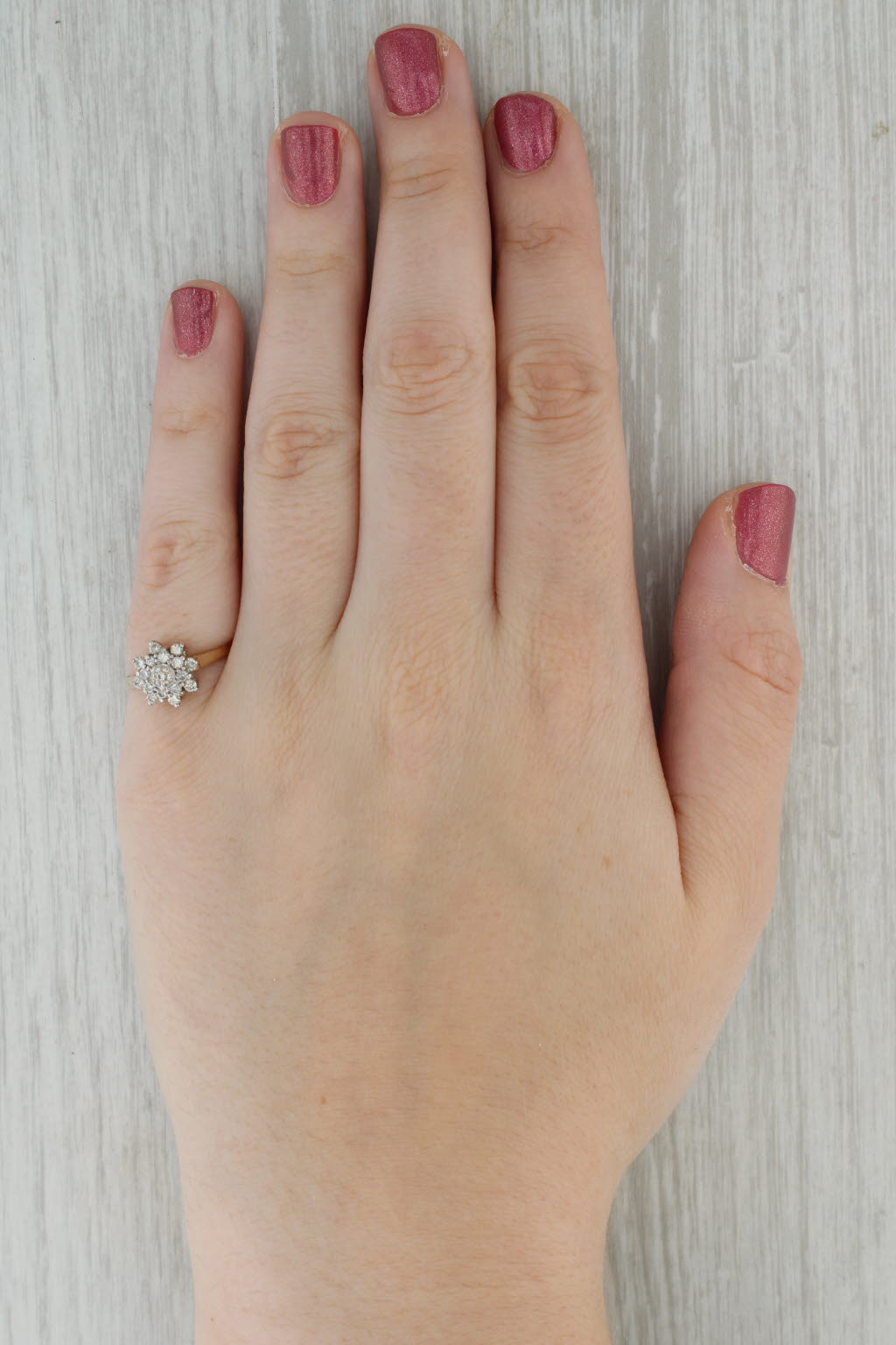 Dark Gray 0.32ctw Diamond Flower Cluster Ring 10k White Yellow Gold Size 6.75