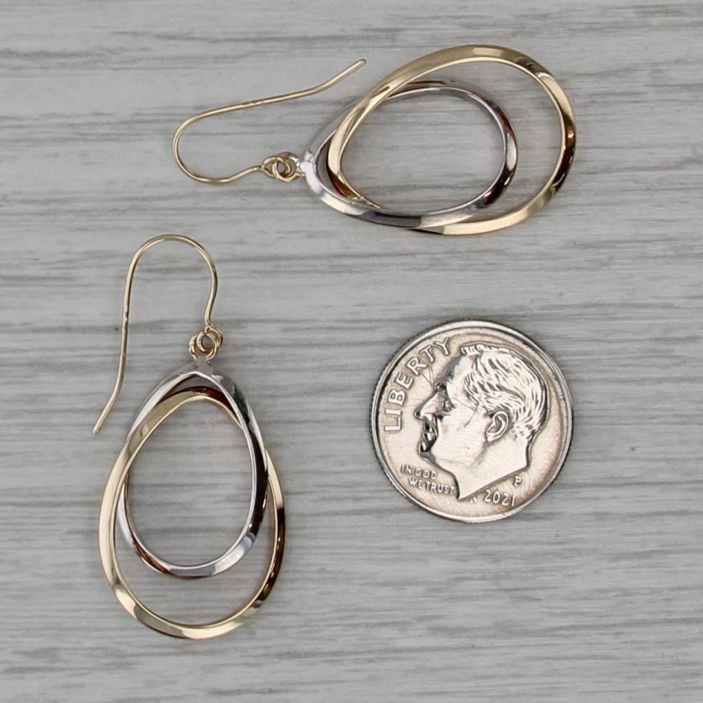 Interlocking Teardrop Dangle Earrings 10k Yellow White Gold Hook Posts