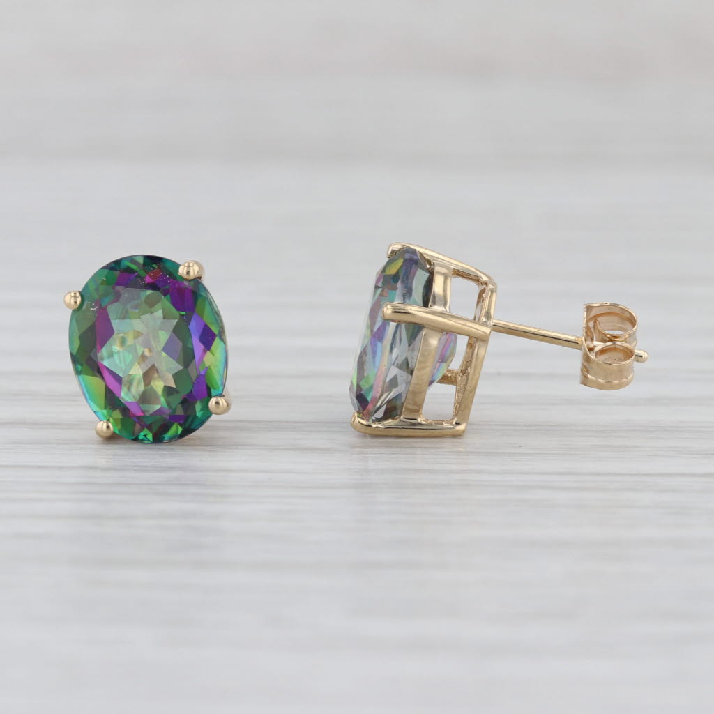 8.20ctw Oval Mystic Topaz Stud Earrings 14k Yellow Gold Solitaire Studs