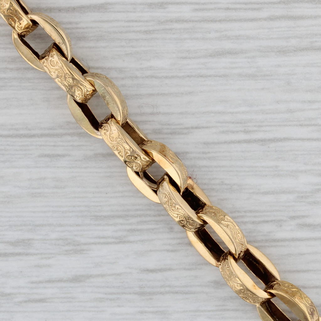 Gray Antique Watch Chain Bracelet 9k Yellow Gold Etched Cable Chain 7" 6.5mm
