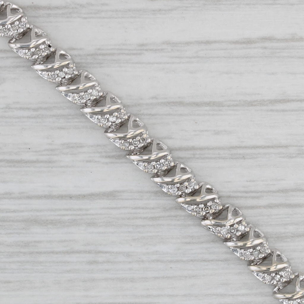 Gray 0.29ctw Diamond Chain Bracelet 14k White Gold 7.25" 4.4mm