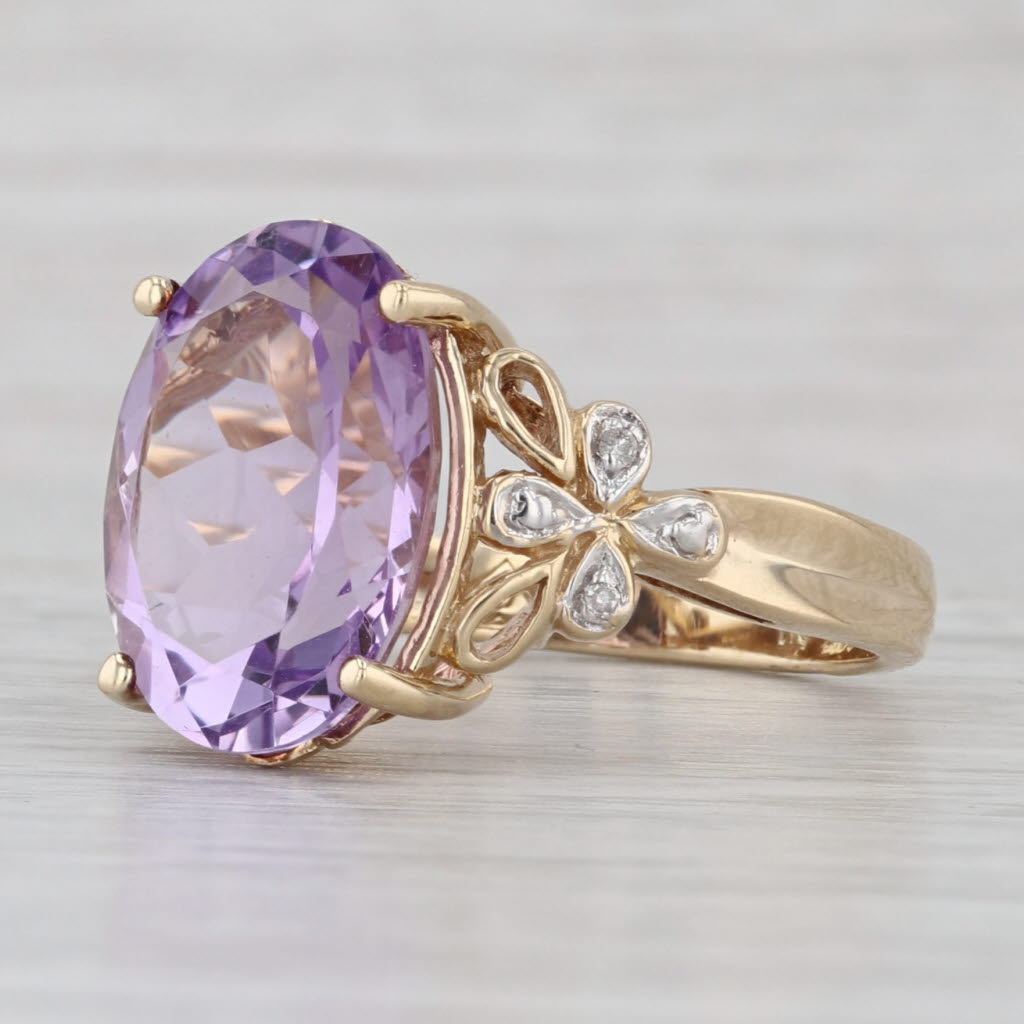 5.52ctw Oval Amethyst Diamond Flower Ring 14k Yellow Gold Size 7