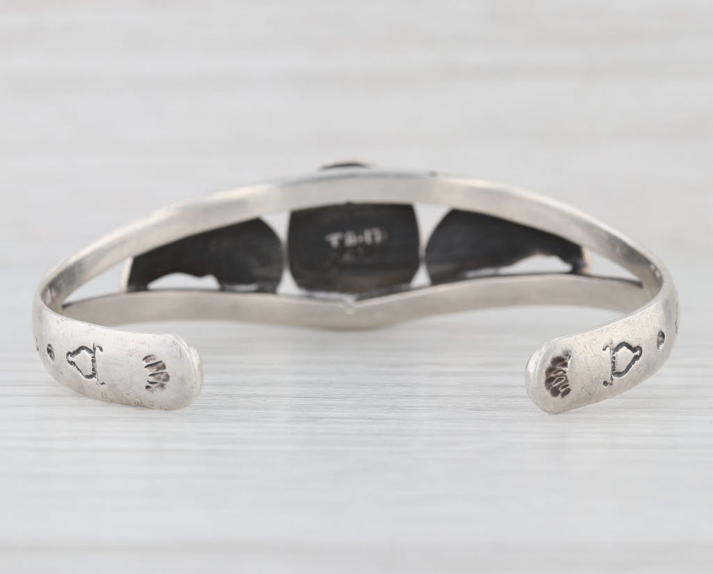 Turquoise Onyx Mosaic Cuff Bracelet Sterling Silver Arrow Hallmark Taxco Mexico