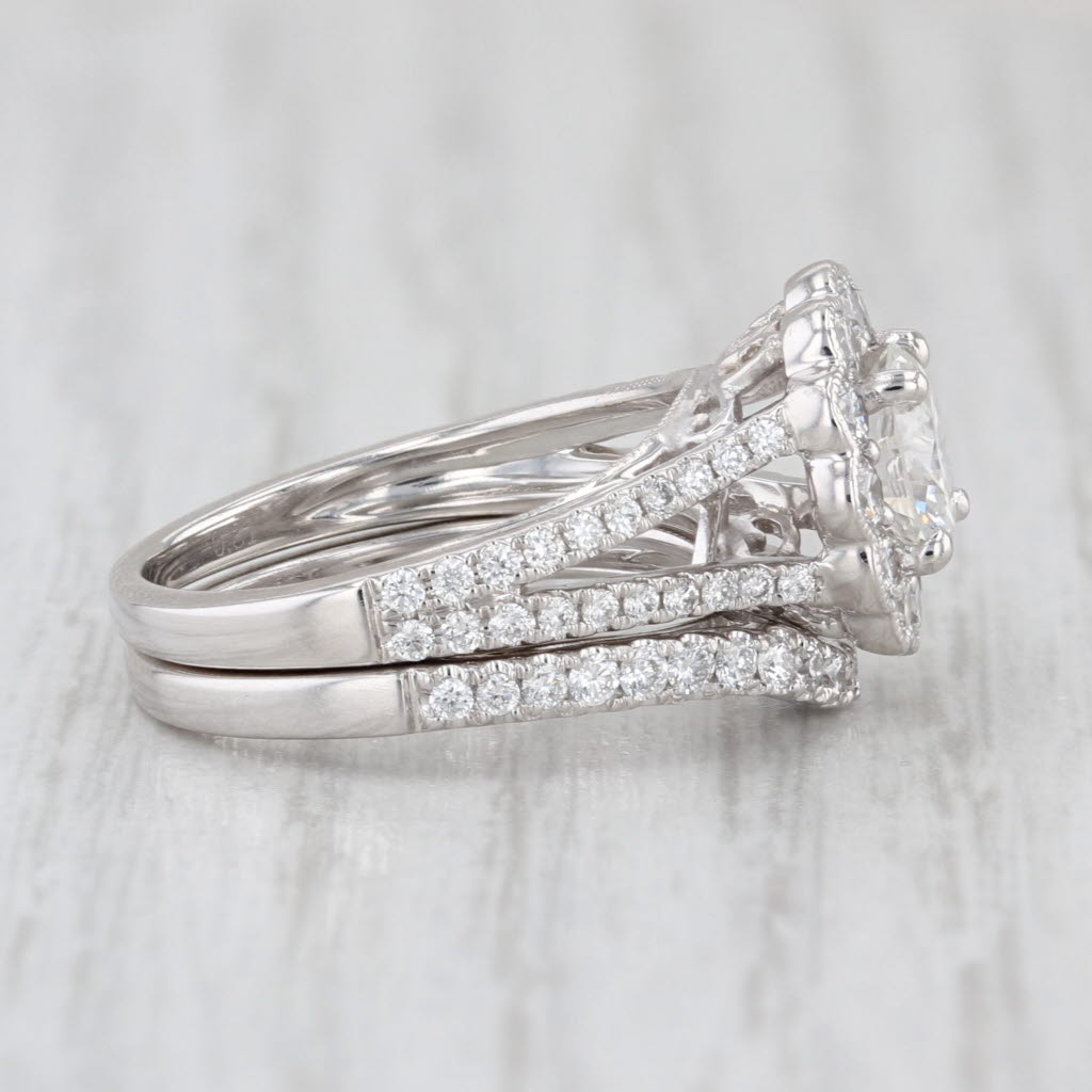 2.08ctw GIA Diamond Flower Halo Engagement Ring Wedding Band Bridal Set 14k Gold