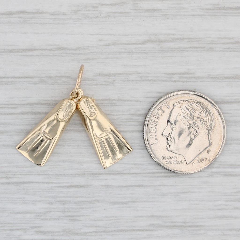 Light Gray Vintage Diving Snorkeling Flippers Charm 14k Yellow Gold Nautical Pendant