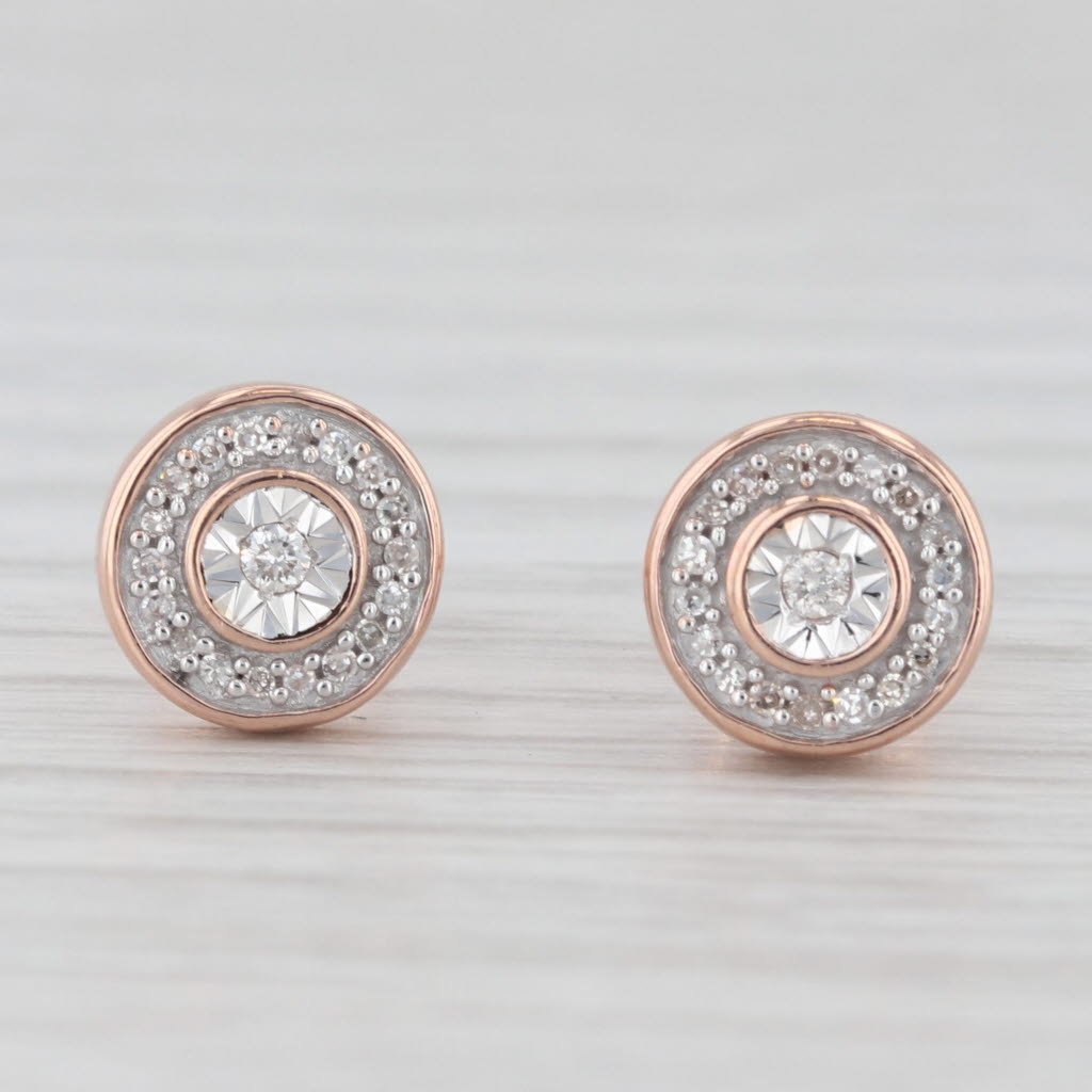 Light Gray Round Diamond Halo Stud Earrings 10k Rose Gold