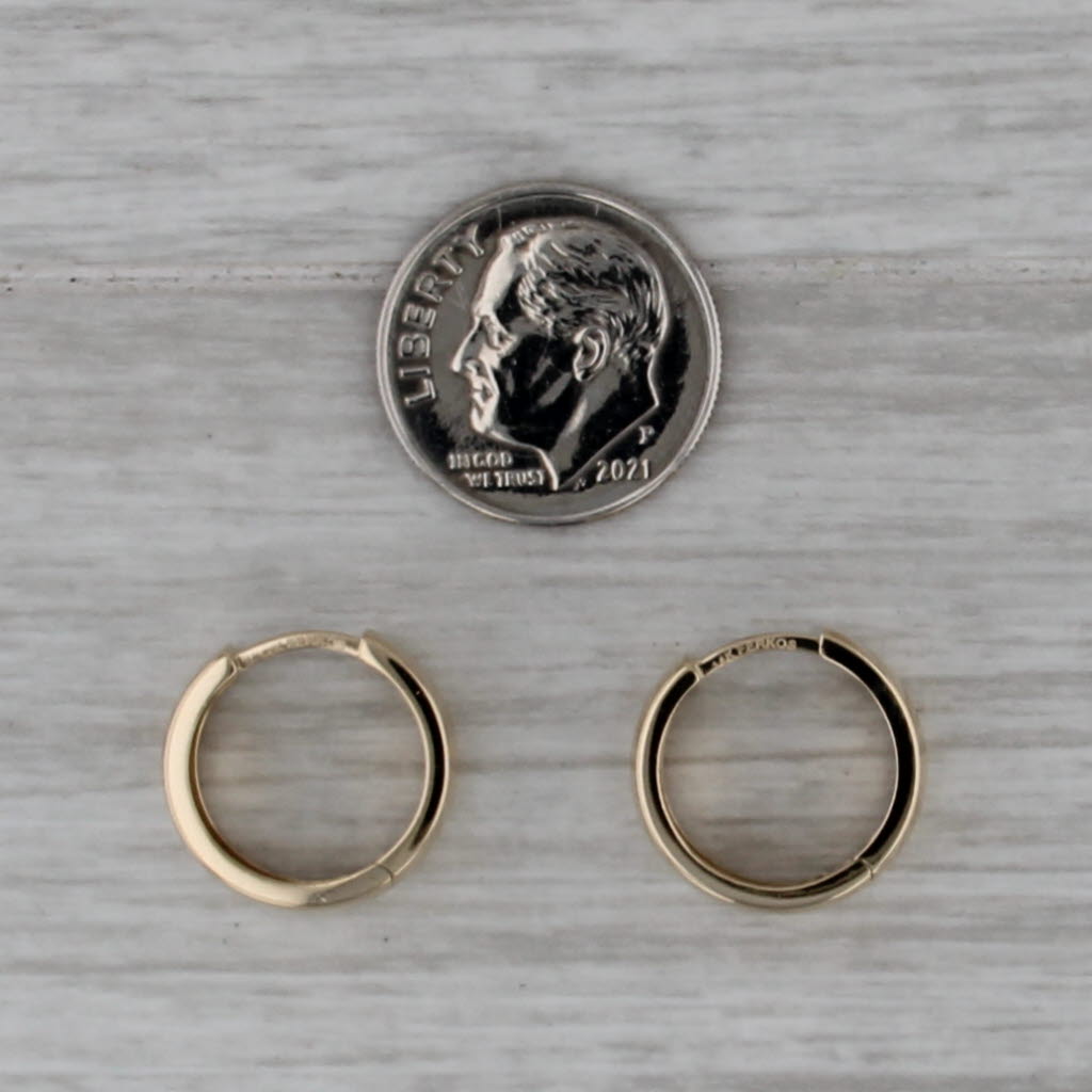 Hoop Huggie Earrings 14k Yellow Gold Round Hoops 14.2 x 4.9 mm