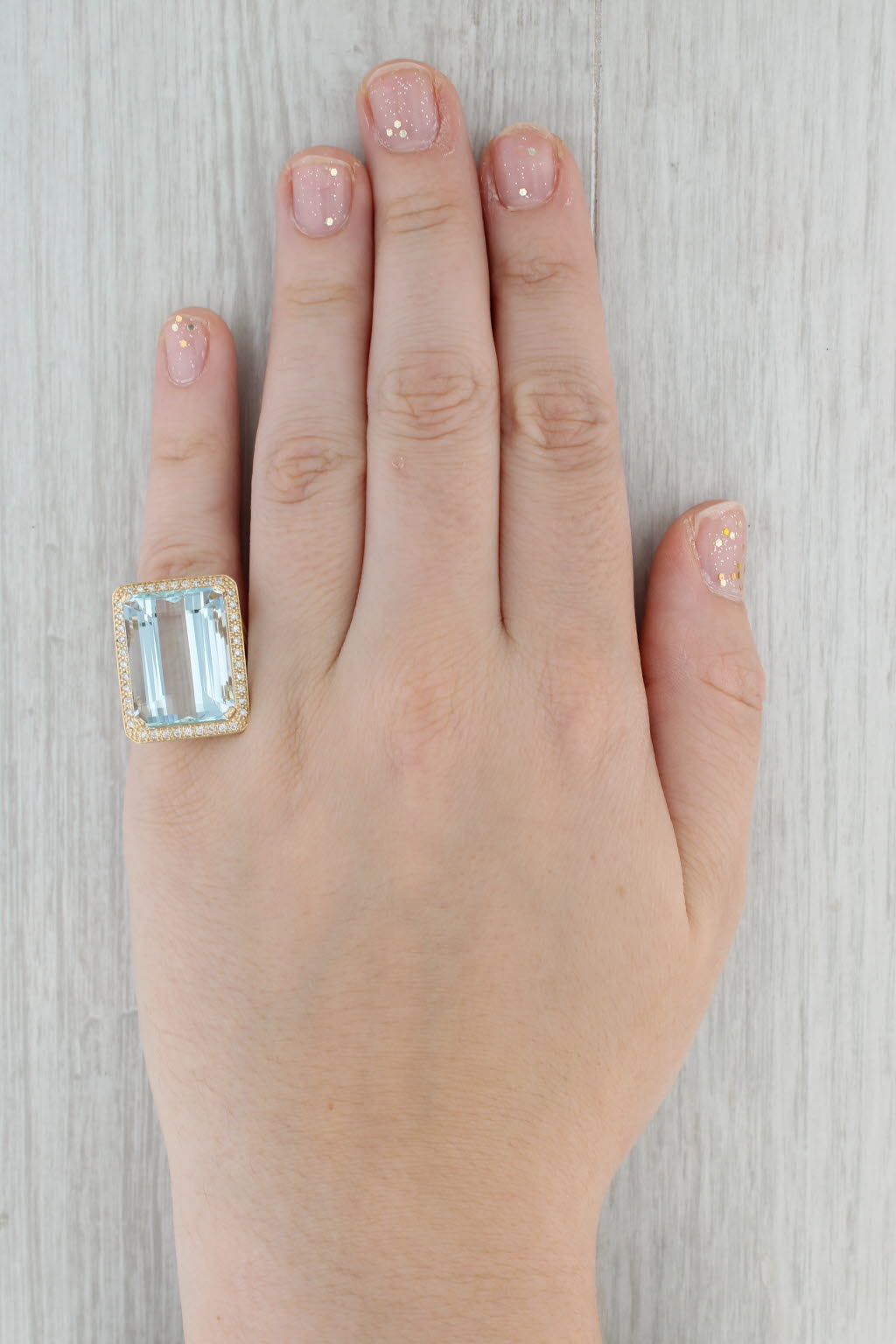 Gray 24.45ctw Aquamarine Diamond Halo Ring 14k Yellow Gold Size 6 Cocktail