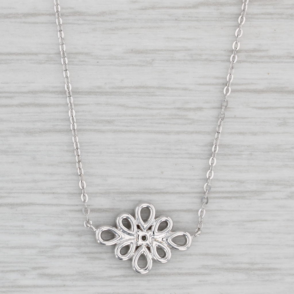 Light Gray New 0.24ctw Diamond Flower Pendant Necklace 14k White Gold Cable Chain 16"-18"