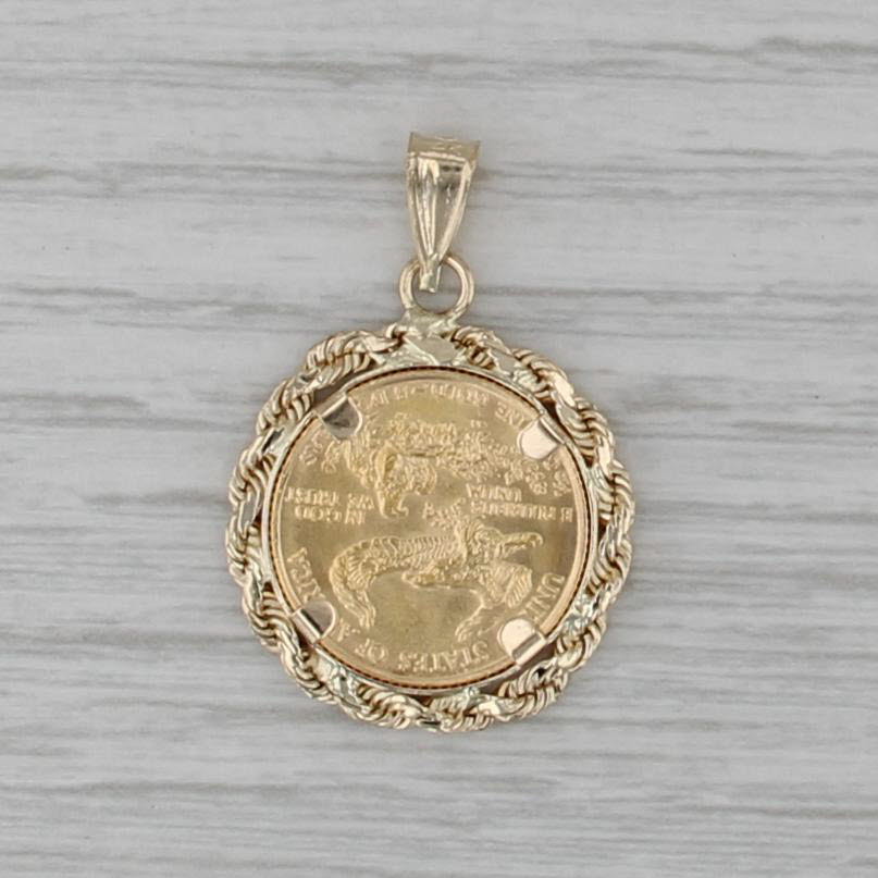1987 1/10 oz American Gold Eagle Coin Pendant 14k 22k Gold 5 Dollar Liberty