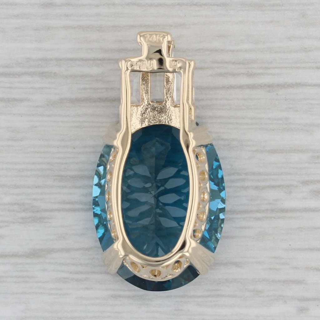 Gray 16.25ctw Oval London Blue White Topaz Pendant 14k Yellow Gold