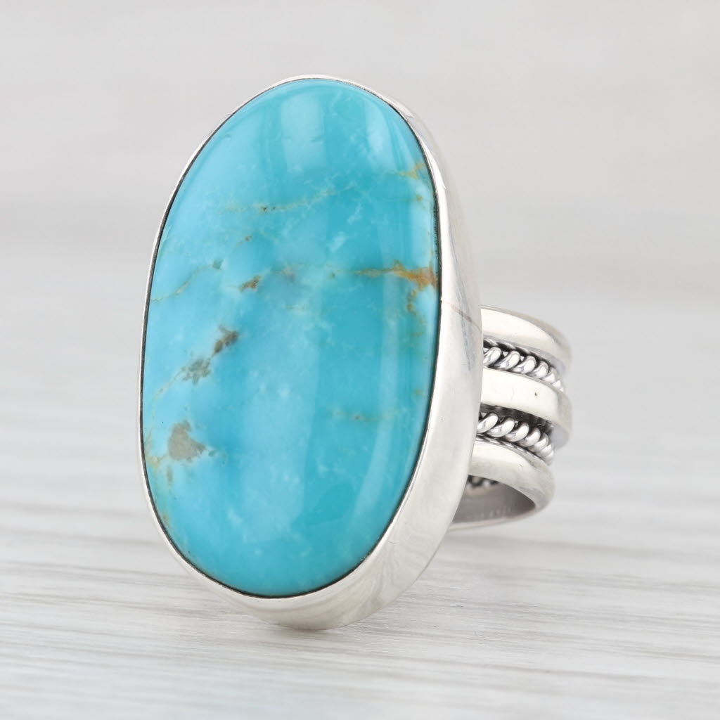 Turquoise Ring Oval Cabochon Sterling Silver Size 5.25 Vintage Statement