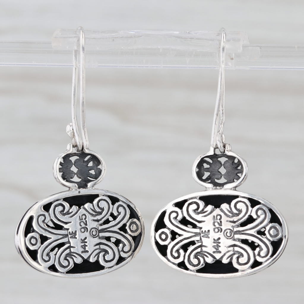 Arts Elegance Ornate Floral Dangle Earrings Sterling Silver 14k Gold Hook Posts