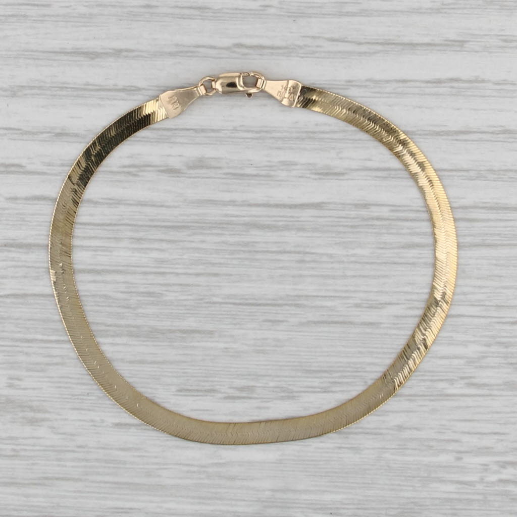 Reversible Herringbone Chain Bracelet 14k Yellow Gold Cherub Pattern 3.4mm 7"