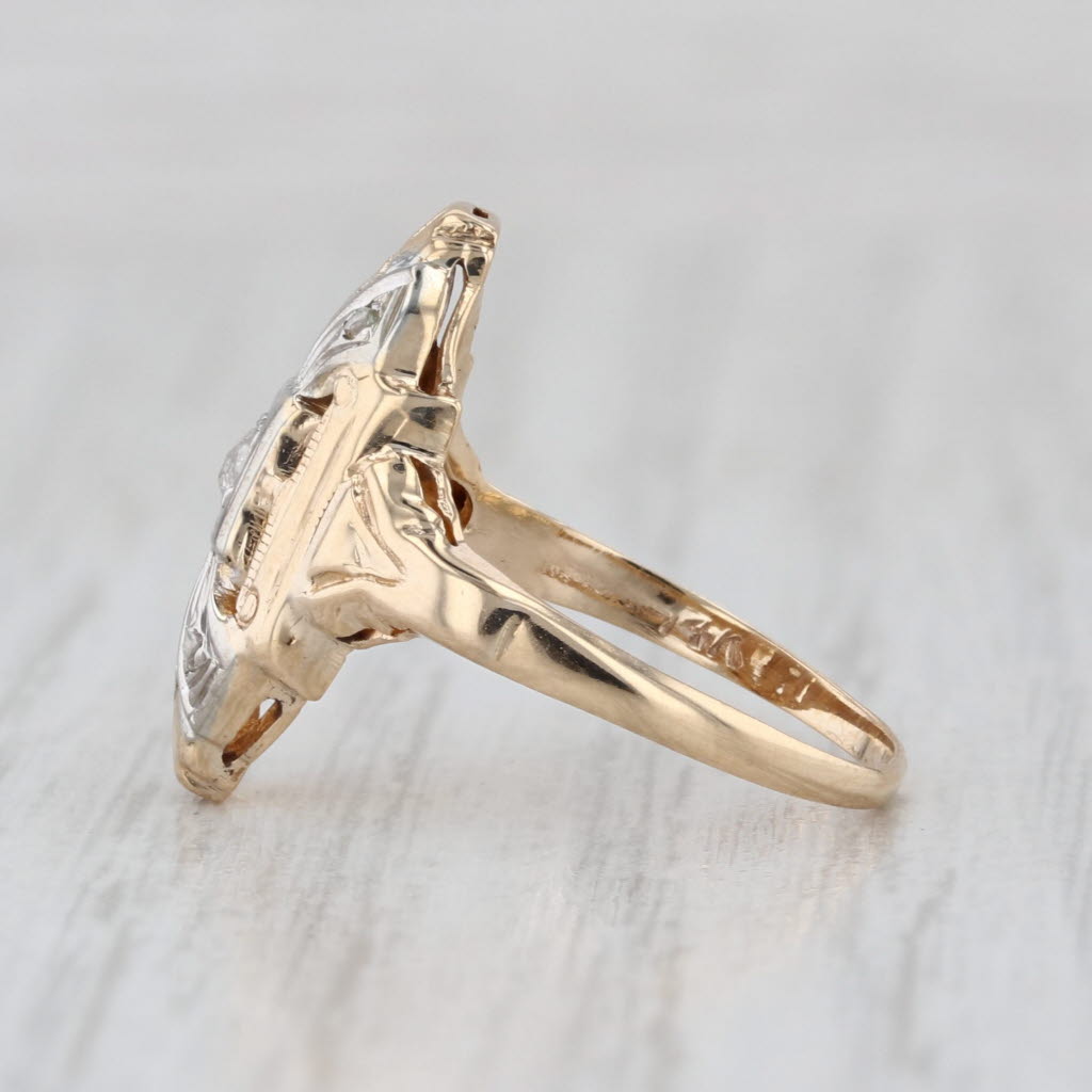 Art Deco Rose Cut Diamond Solitaire Ring 14k Yellow White Gold Size 4.5