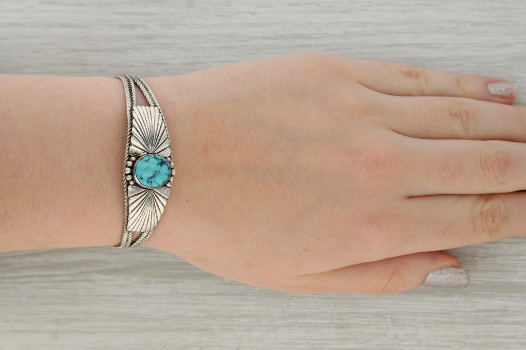 Rosy Brown Vintage Native American Turquoise Cuff Bracelet Sterling Silver 6.25"
