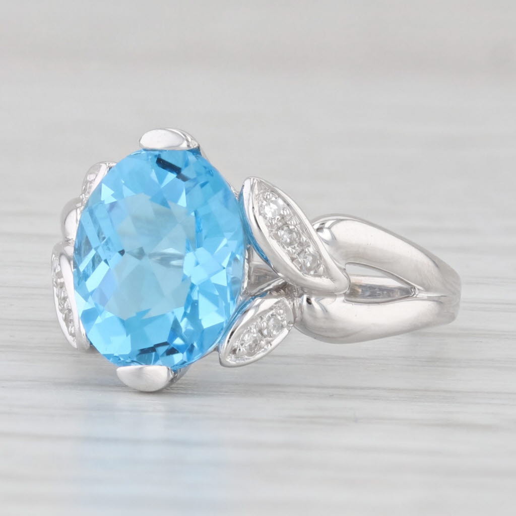 Light Gray 3.73ctw Oval Blue Topaz Diamond Ring 14k White Gold Size 4.25