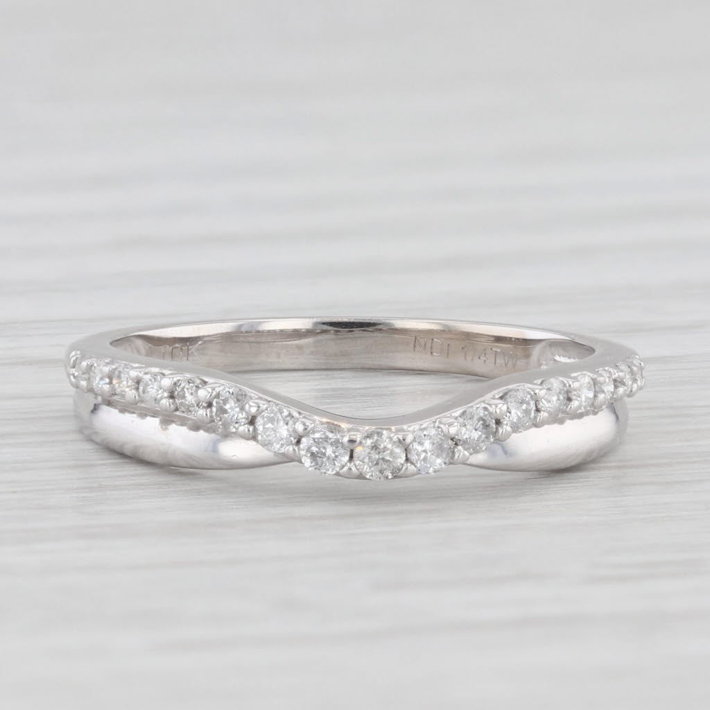 Light Gray 0.23ctw Diamond Wedding Band Guard Contoured V Size 7 10k White Gold