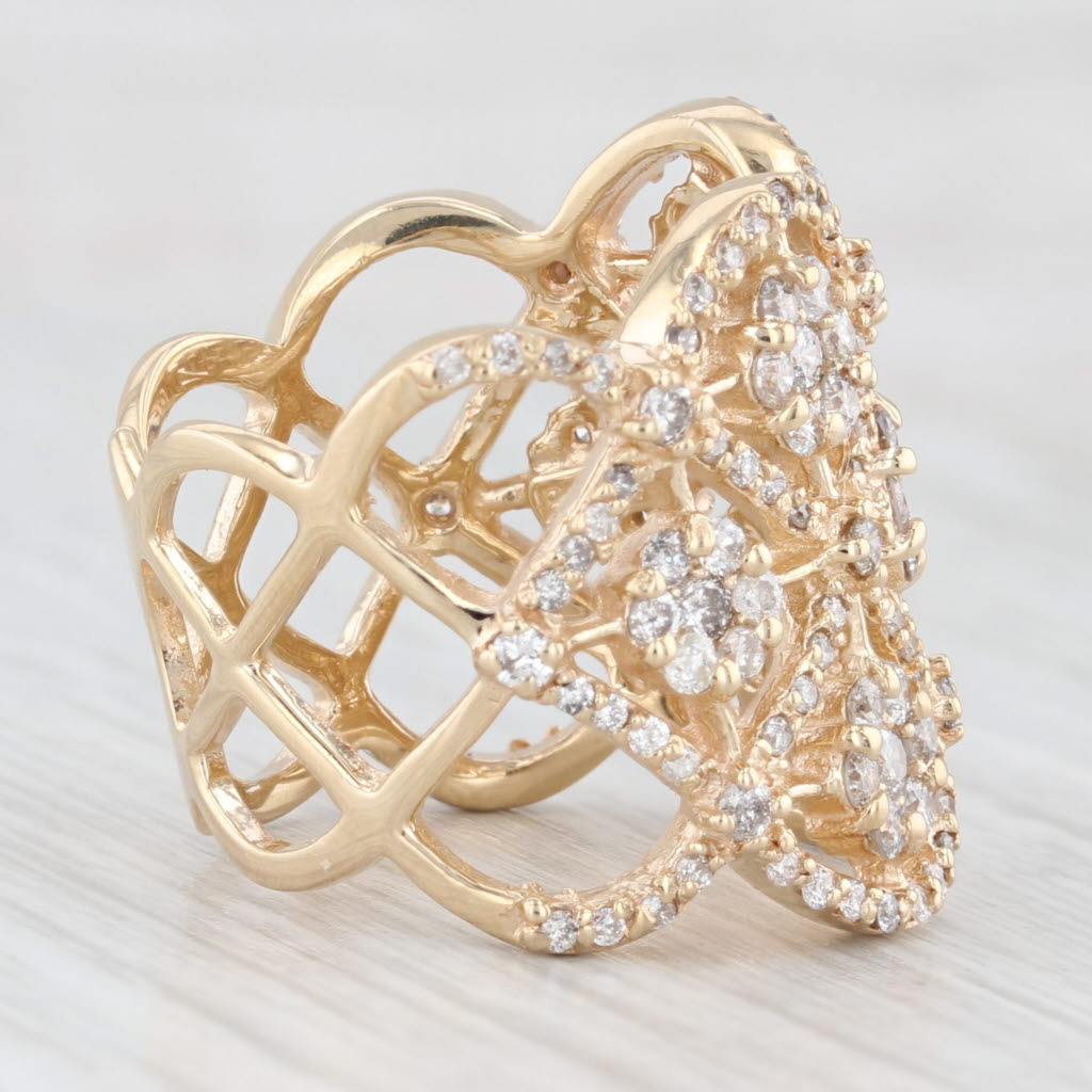 Light Gray 2.78ctw Diamond Clusters Openwork Ring 14k Yellow Gold Size 6.5 Cocktail