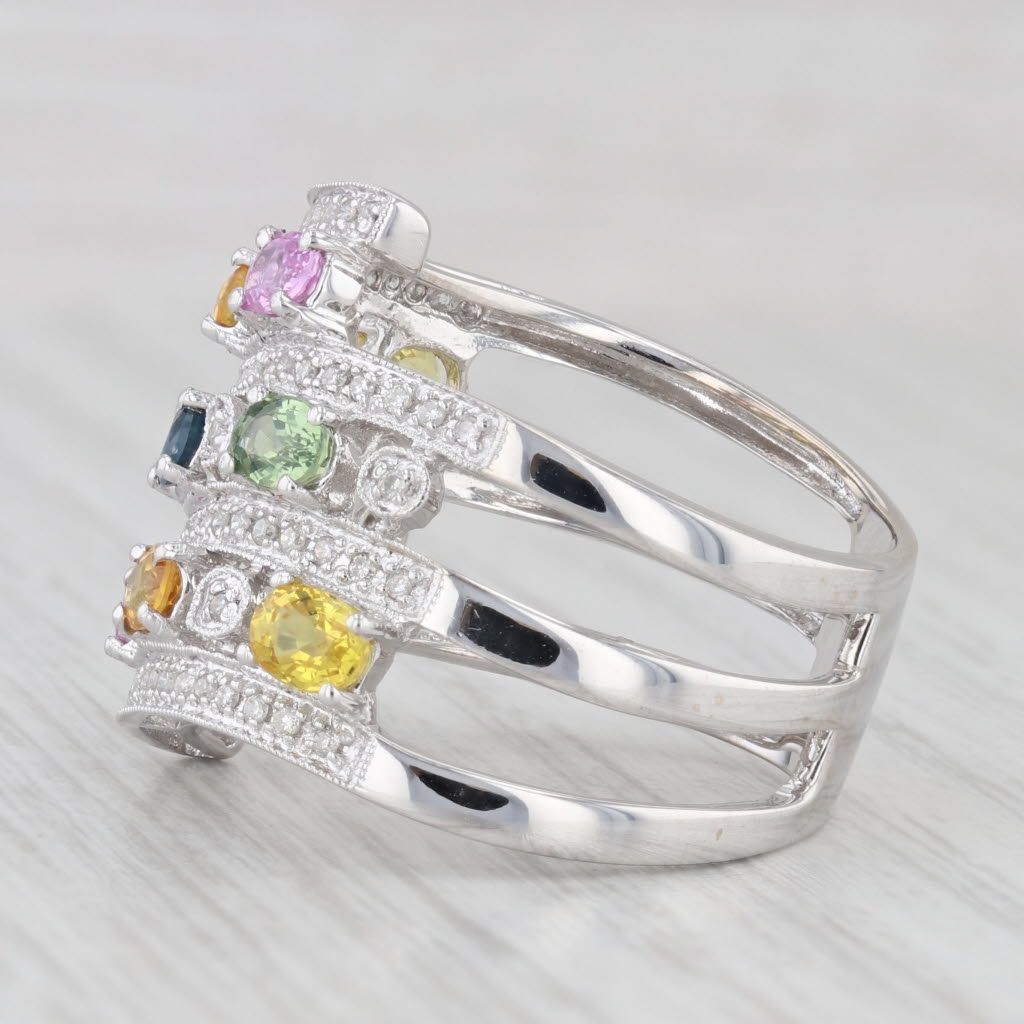 Light Gray 2.38ctw Sapphire Diamond Layered Cocktail Ring 14k White Gold Size 9 Benham