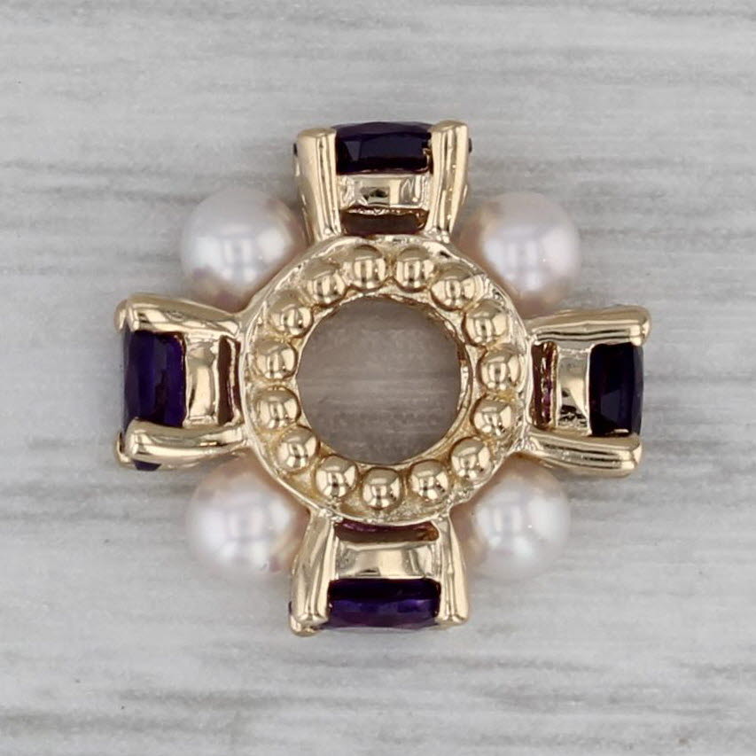 Dark Gray Small Cultured Pearl 0.64ctw Amethyst Bead Spacer Charm 14k Yellow Gold Rondel