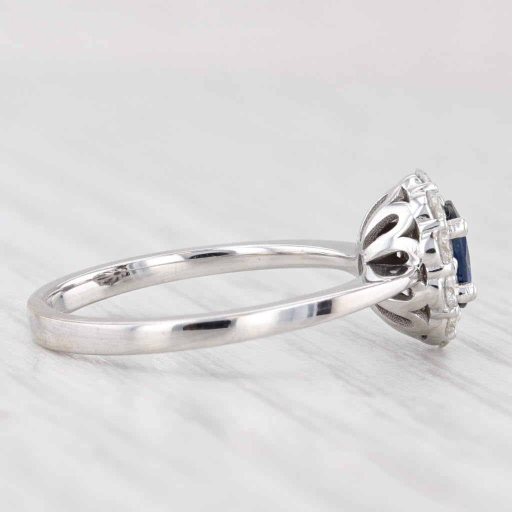 Light Gray 0.70ctw Oval Blue Sapphire Diamond Halo Ring 14k White Gold Size 6.5 Engagement