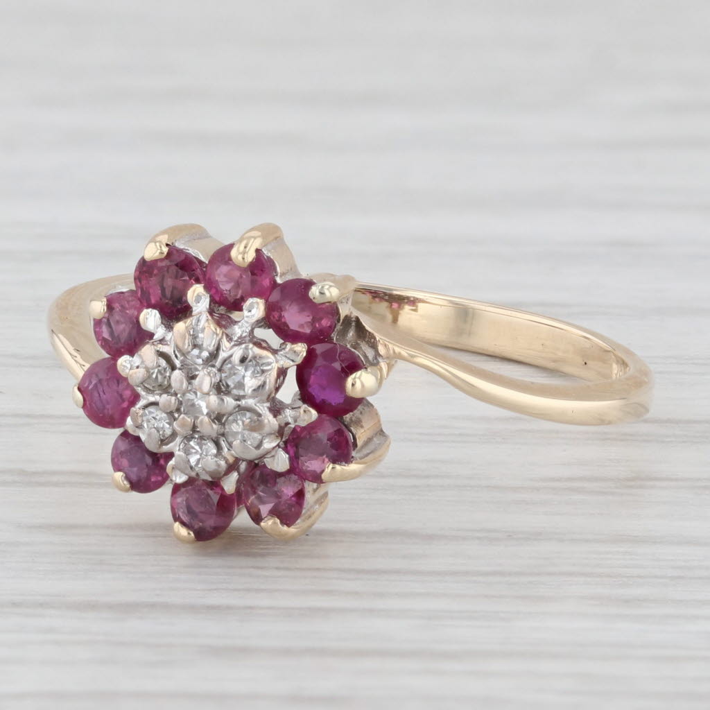 Light Gray 0.75ctw Ruby Halo Diamond Cluster Flower Ring 10k Yellow Gold Size 8.75