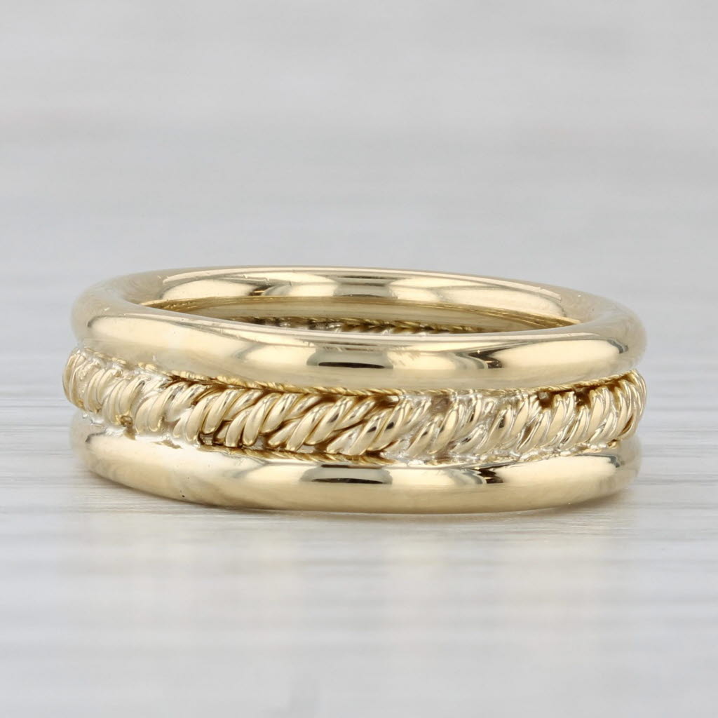 Light Gray Rope Center Wide Band Ring 18k Yellow Gold Size 6 Wedding Stackable