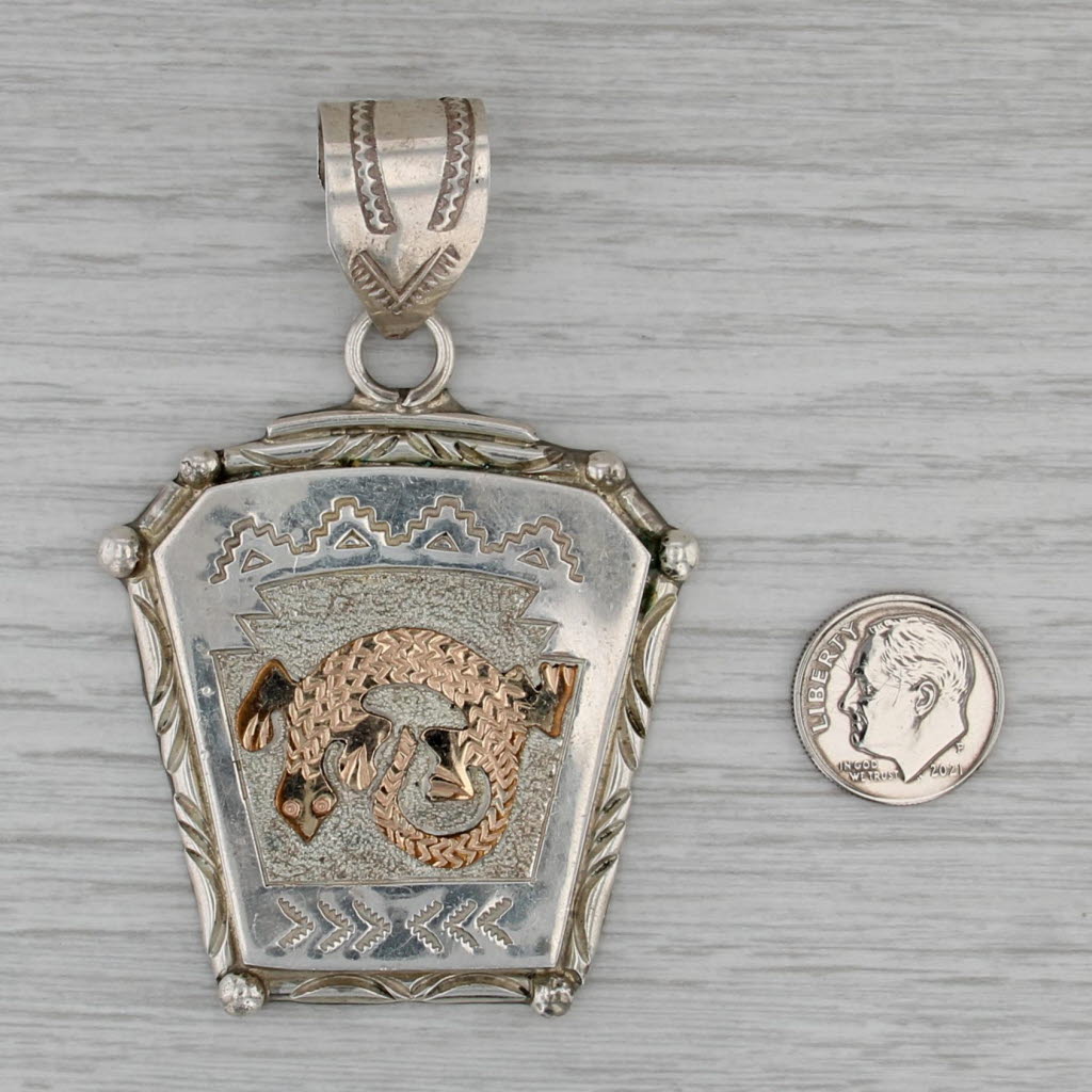 Native American Lizzard Pendant Sterling Silver 12k Gold Filled Navajo Mariano