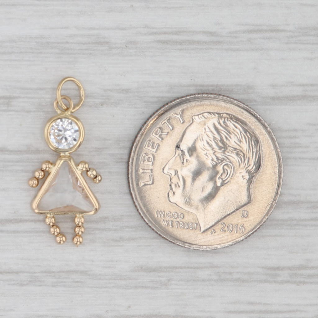 Cubic Zirconia Glass May Birthstone Girl Pendant 14k Yellow Gold Charm