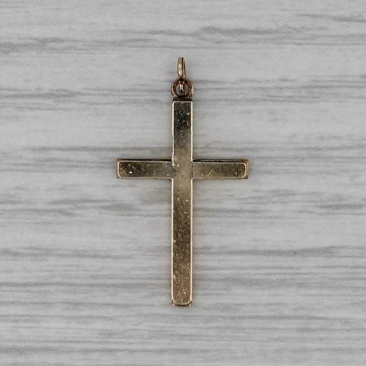 Vintage Floral Reversible Cross Pendant Yellow Gold Filled Ornate Estate Charm