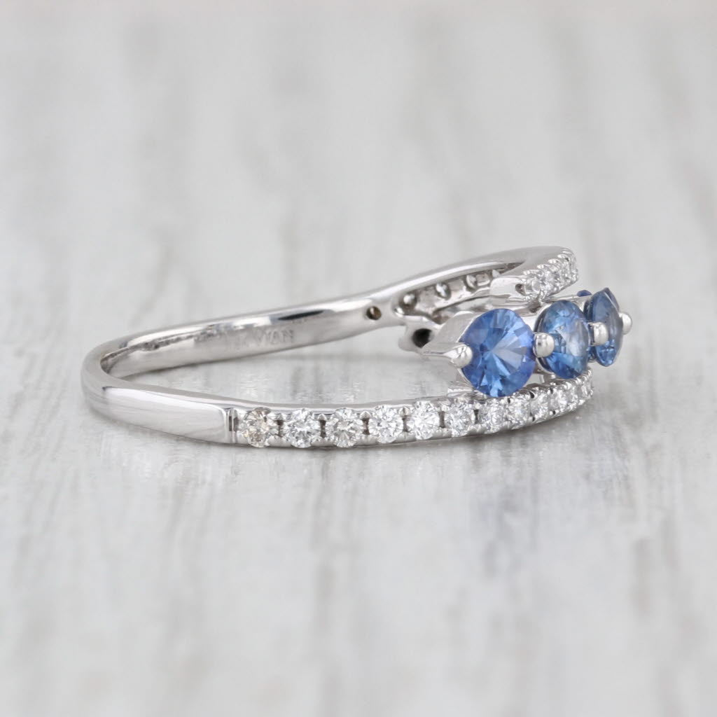 Le Vian Blue Sapphire Diamond Bypass Ring 14k White Gold Size 7
