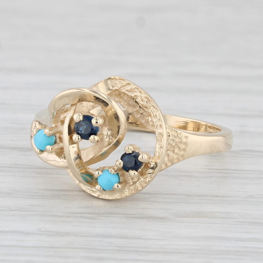 Light Gray Blue Sapphire Turquoise Ring 14k Yellow Gold Size 6 Orbit Knot