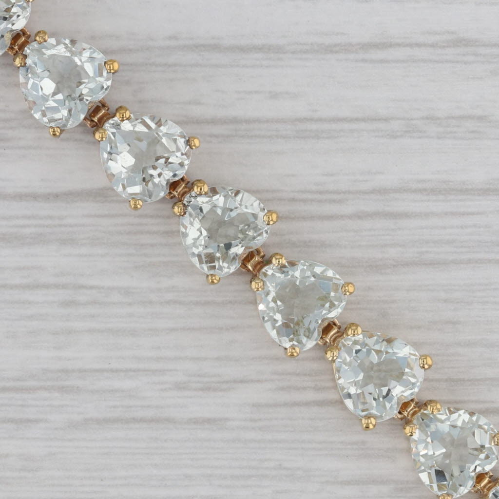 Gray 23ctw Heart Prasiolite Tennis Bracelet Sterling Silver Gold Plated 7.25" 7.6mm