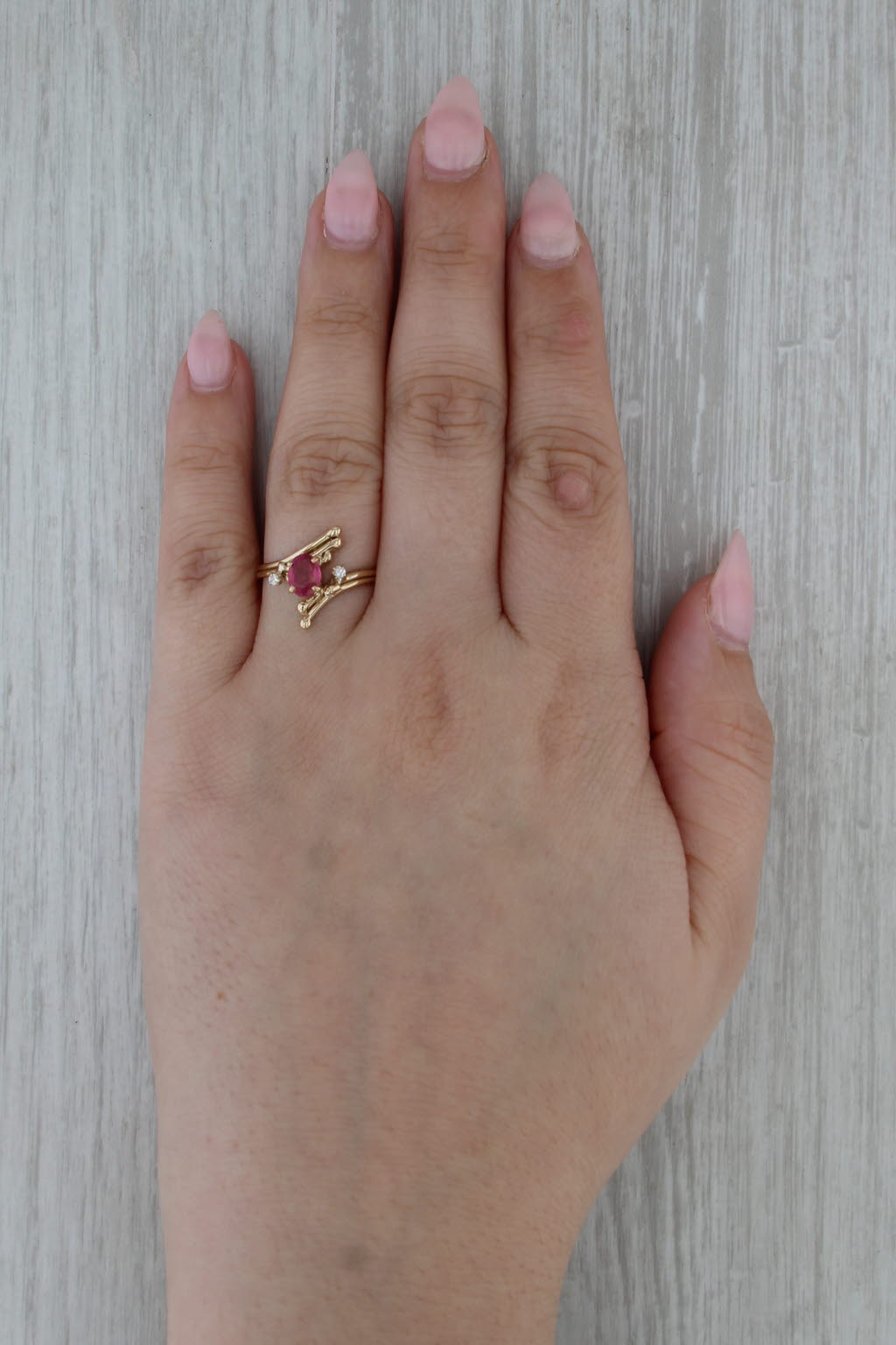 0.70ct Pink Tourmaline Diamond Ring 14k Yellow Gold Bypass Size 8.25