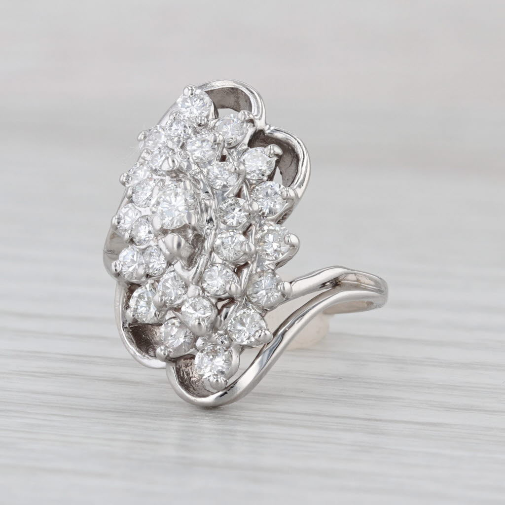1ctw Diamond Cluster Ring 14k White Gold Size 6.5 Bypass Cocktail