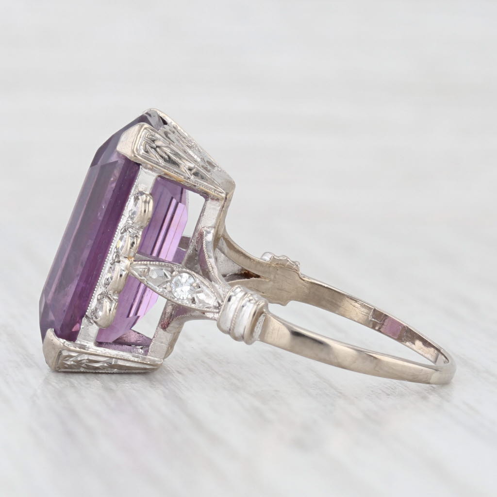 Light Gray Vintage 10ctw Amethyst Diamond Ring 16k-17k White Gold Size 7.75 Handmade
