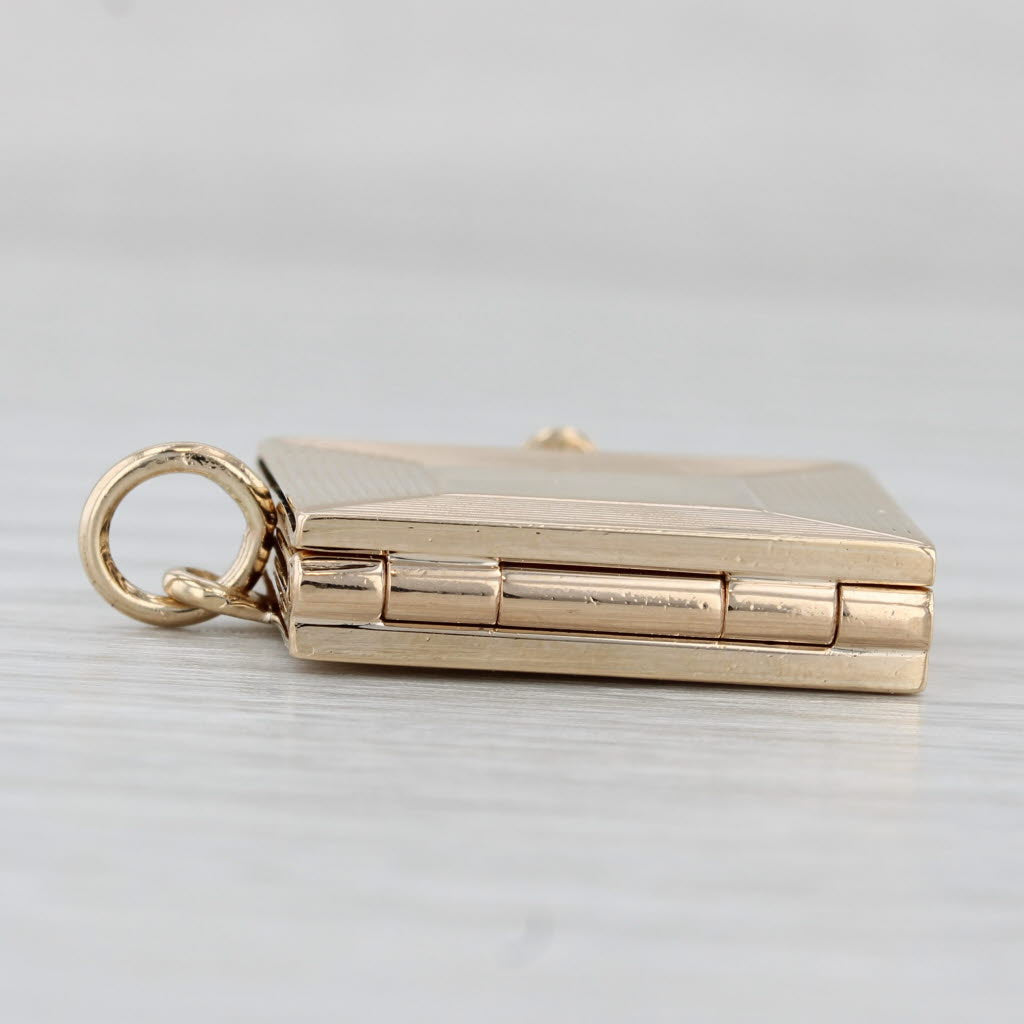 Light Gray Vintage Engravable Book Picture Locket Pendant 14k Yellow Gold