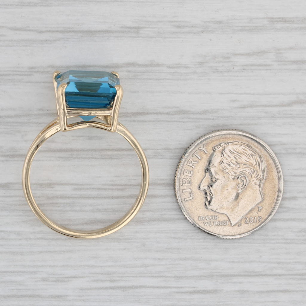 Gray 8.40ct Blue Topaz Ring 14k Yellow Gold Size 8 Emerald Cut Solitaire