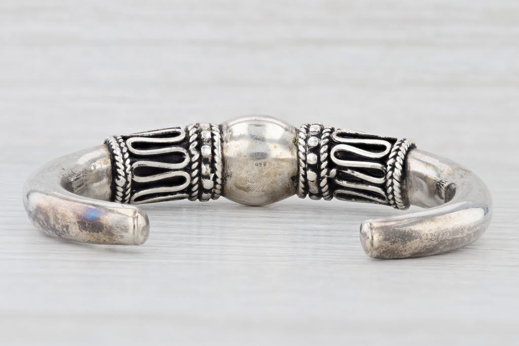 Light Gray Vintage Cuff Bracelet Sterling Silver Statement 6.5"