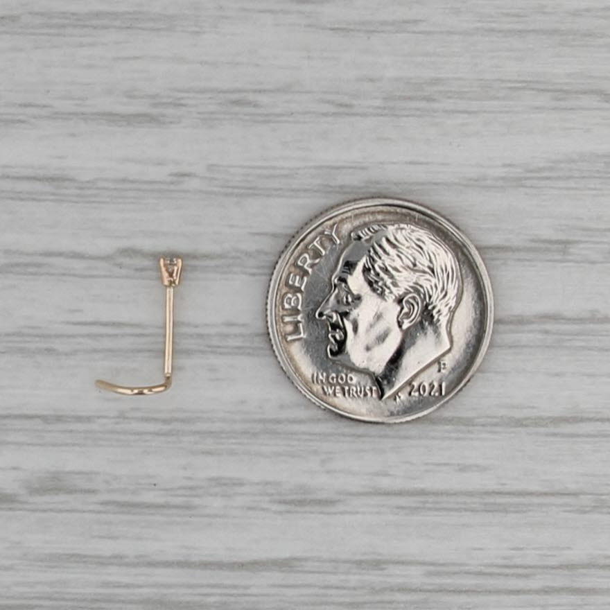 New Diamond Nose Piercing Stud 14k Yellow Gold Round Solitaire Curved Post 1