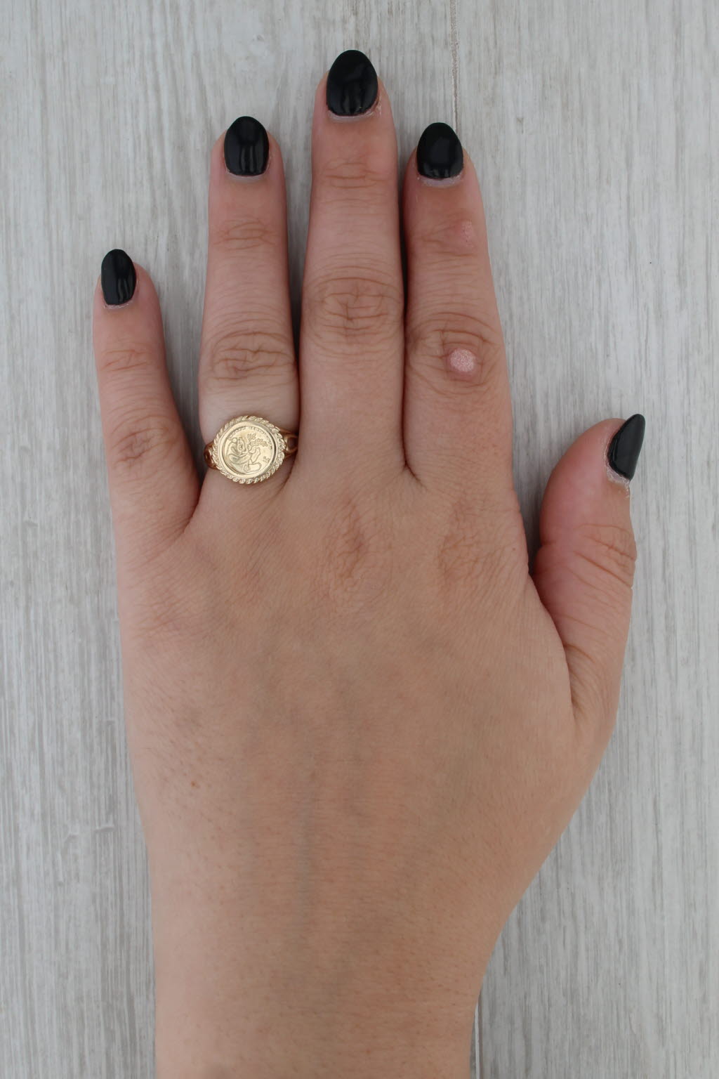 Chinese Panda Coin Copy Ring 10k Yellow Gold Size 6.25 Signet