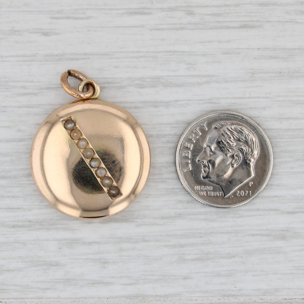 Vintage Seed Pearl Locket Pendant 14k Yellow Gold Charm Opens