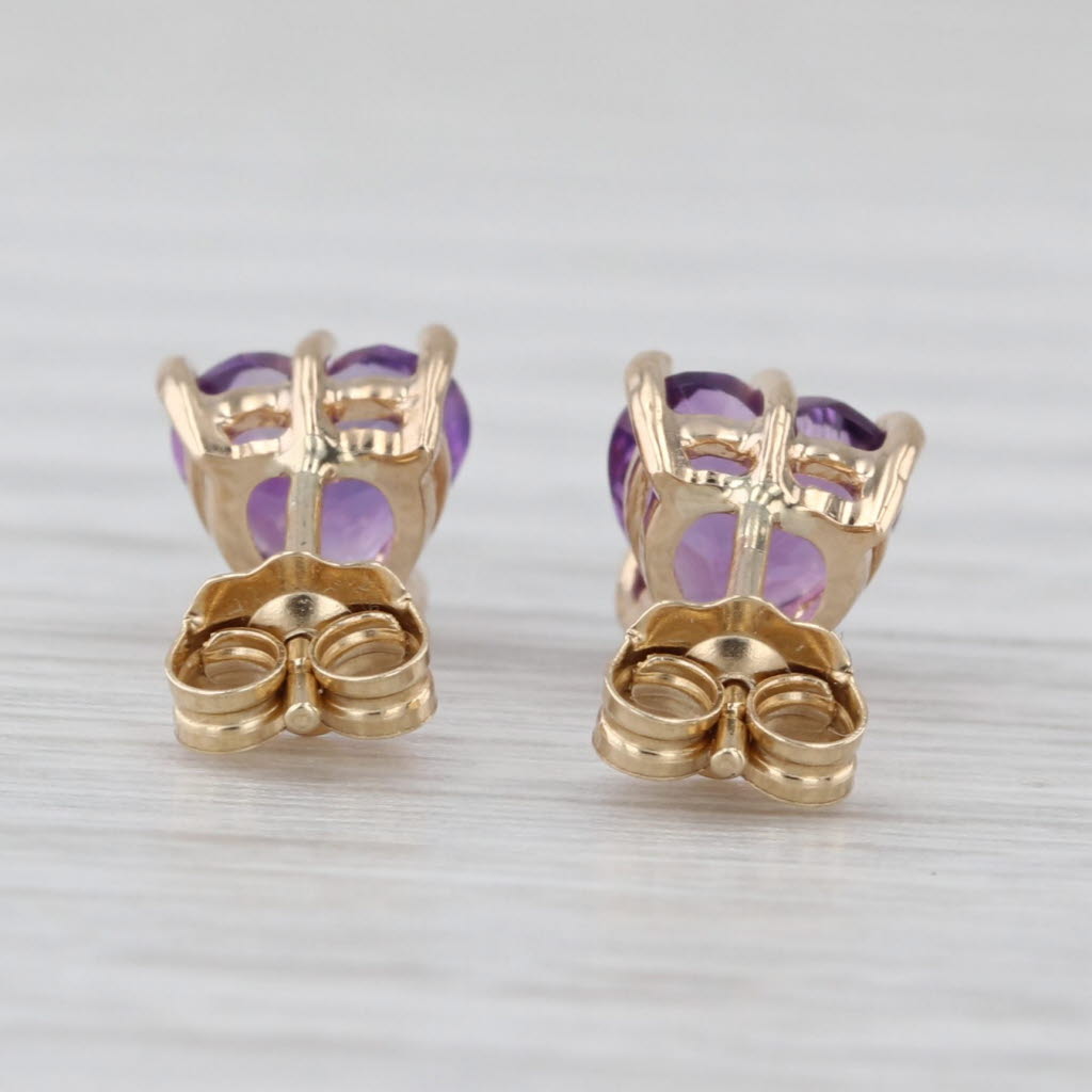1.50ctw Amethyst Heart Stud Earrings 14k Yellow Gold Pierced Studs