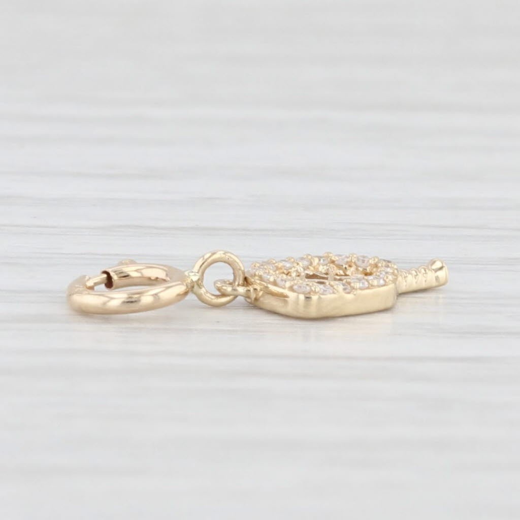 New Small Diamond Pickleball Racket Charm 14k Yellow Gold Pendant