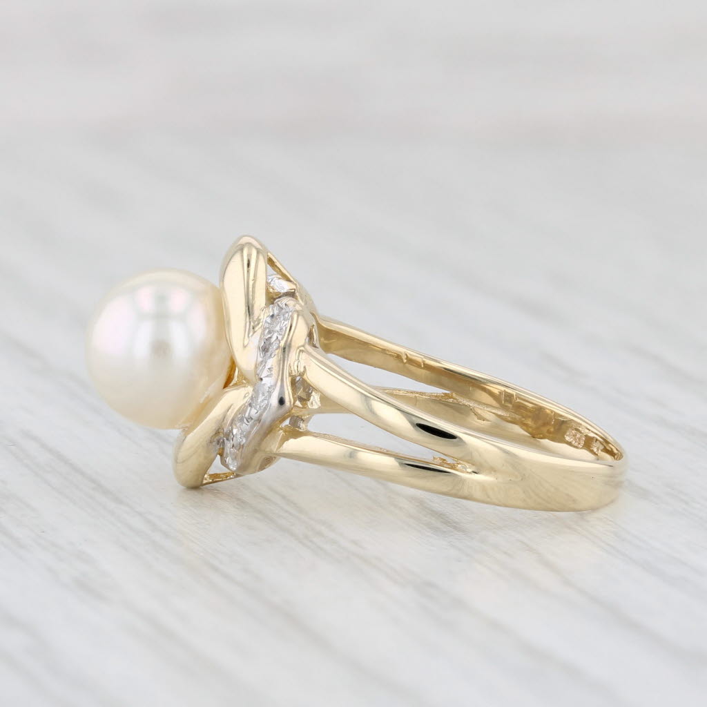 Light Gray Cultured Pearl 0.15ctw Diamond Ring 14k Yellow Gold Size 5.25